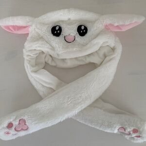 Cute fuzzy bunny hat with floppy moveable ears